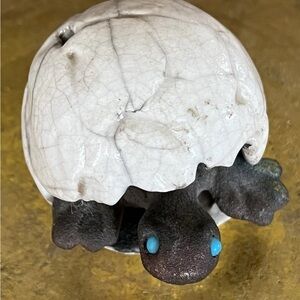 Raku Ceramic Honu Sea Turtle Hatchling Figurine signed